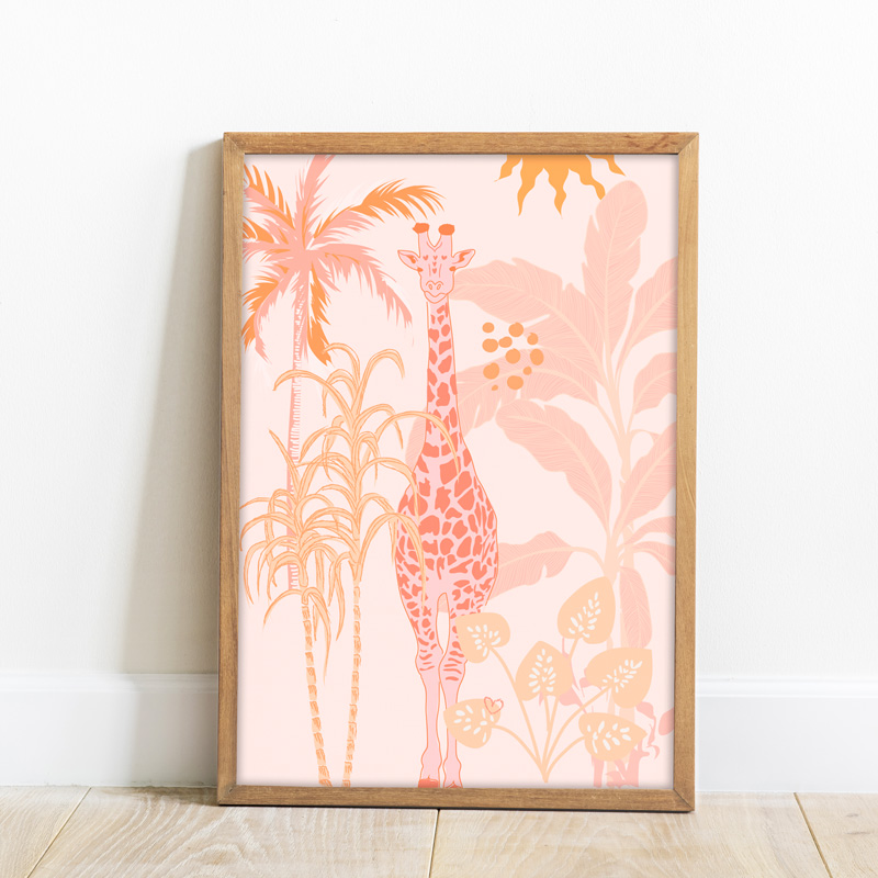 illustration girafe rose